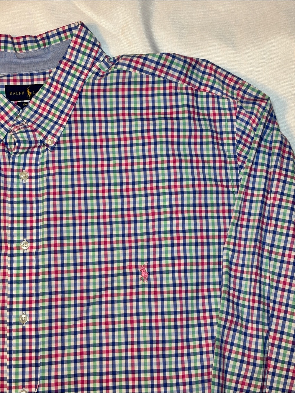 Ralph Lauren Pink Polo Shirt Mens 3XLT Check Plaid Long Sleeve Stretch Preppy